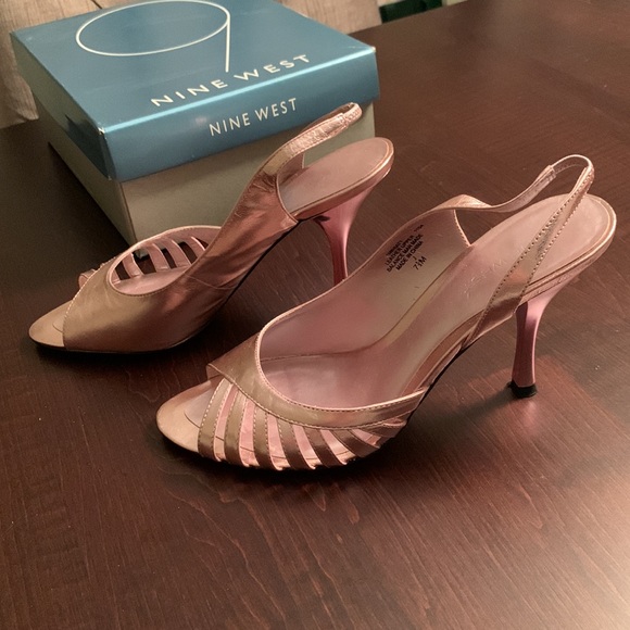 Nine West Sling Back Pink Metallic Open Toe Heels - Size 7.5 - Picture 3 of 5